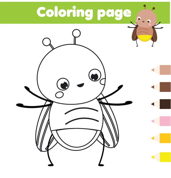 Página para colorear con luciérnaga de dibujos animados. Dibujando la actividad infantil. Diversión imprimible para niños pequeños y niños — Vector de stock
