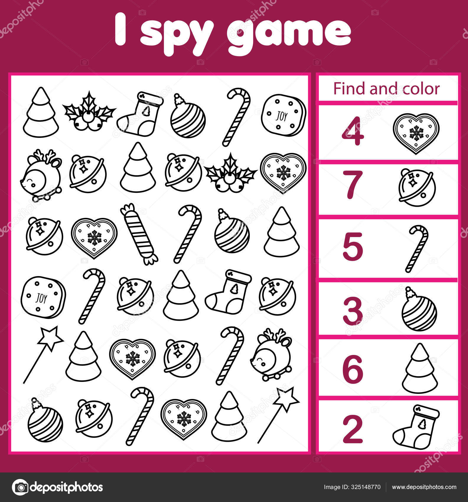 I Spy Game Find Color And Count Christmas And New Year Holidays Theme Activity For Kids Toddlers Children Stock Vector C Bonnyheize Gmail Com 325148770