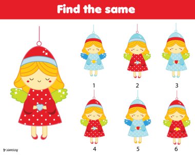 Find two same pictures. Christmas Angels. New year theme activity game for kids and toddlers clipart