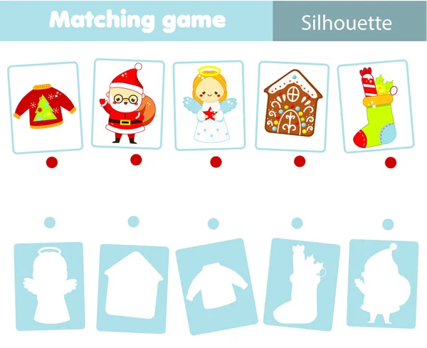 Skuggmatchande spel. ansluta par Kids aktivitet. Jul och nyår tema roligt sida för småbarn — Stockfoto
