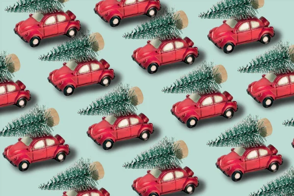 Car deliver Christmas spruce tree. new year holiday background with copy space