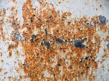 Eski paslı duvar. Korozyon yüzeyi ayrıntılarıyla. Metal doku arkaplanı