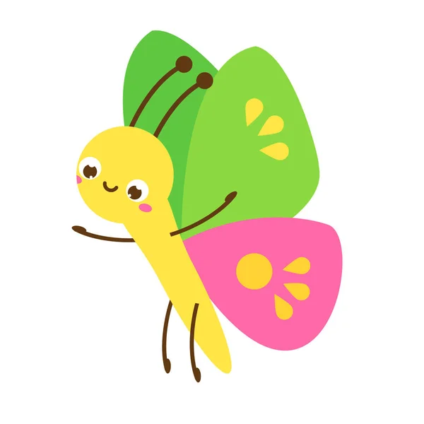 Bela borboleta. Personagem de insecto dos desenhos animados. Ilustração vetorial —  Vetores de Stock