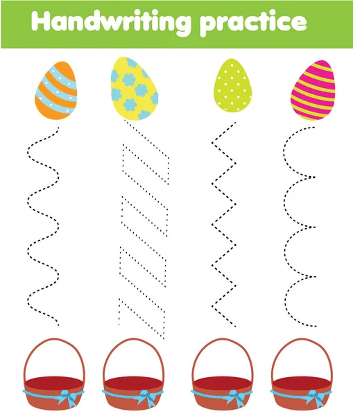 Pon huevos de Pascua en la cesta. hoja de práctica de escritura a mano. Juego de niños educacionales. Rastreo preescolar para niños y niños pequeños . — Archivo Imágenes Vectoriales