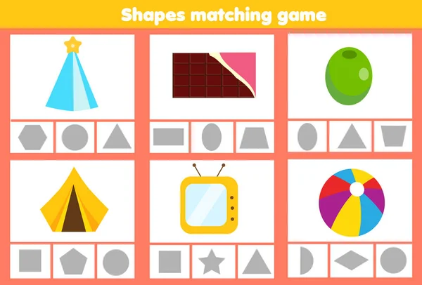 Megfelelő gyermekek oktatási játék. A geometriai alakzatokat tartalmazó objektumok egyeztetése. Tevékenység gyerekeknek és tipegők. — Stock Vector