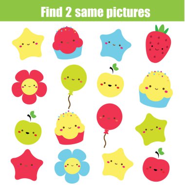 children educational game. Find the same picture of cute symbols. fun for kids and toddlers clipart