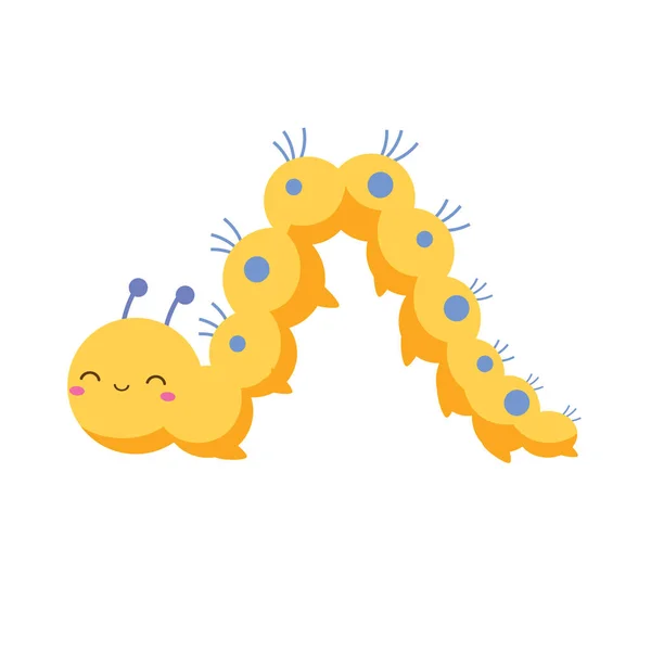 Cute Yellow Caterpillar Happy Cartoon Insect Character Vector Illustration Clip — Stock Vector