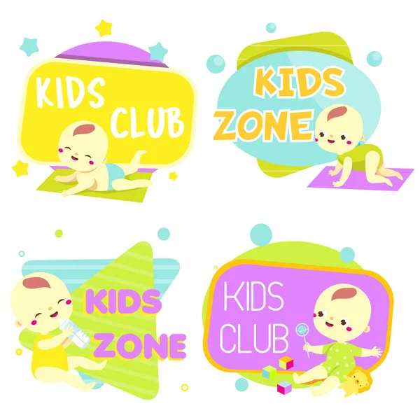 Bandeiras Zona Para Crianças Etiquetas Coloridas Com Crianças Brincadeira Bonito — Vetor de Stock