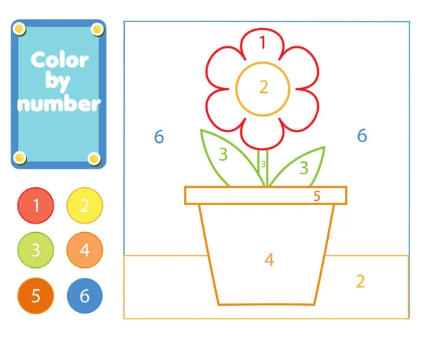 Flower Pot Color Por Números Juego Educativo Para Niños Nivel — Vector de stock