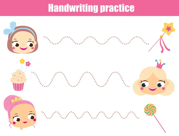 Jolie Princesse Bonbons Fiche Pratique Écriture Jeu Éducatif Pour Enfants — Image vectorielle