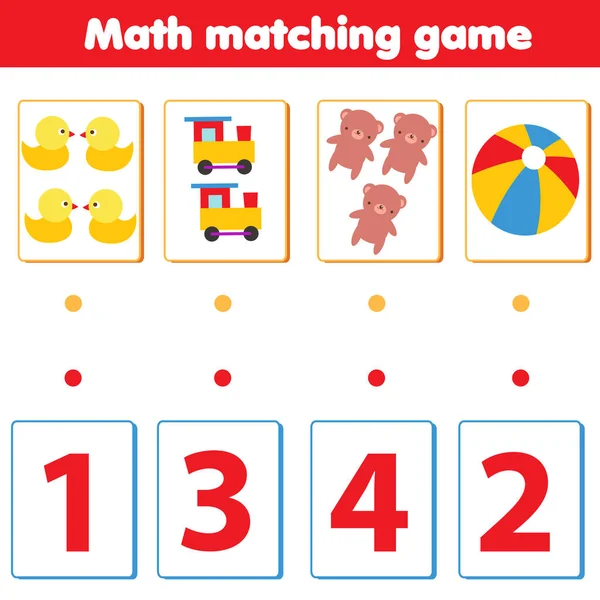 Matemáticas Juego Educativo Combina Objetos Con Números Para Niños Cuente — Vector de stock