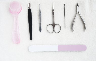 Pedikür ayak bakımı üzerinde kabarık havlu Üstten Görünüm