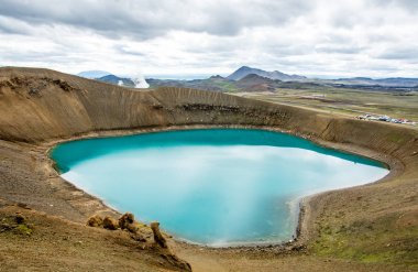 Viti beautiful crater lake of a turquoise color located in Iceland clipart