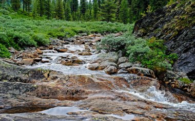 Yaz yatay, Baykal Gölü yakınındaki dağlarda dağ nehir