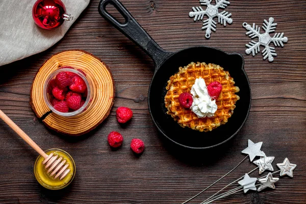 Christmas breakfast with waffles top view — Stock Photo, Image
