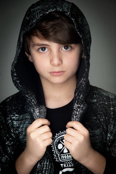 Model Kid Boy Close Portrait Dark Background — Stock Photo, Image