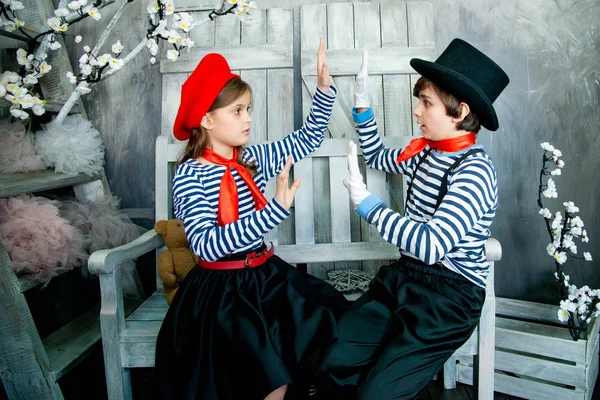 Children Mime Costumes Playing Photo Studio — Stock Photo, Image