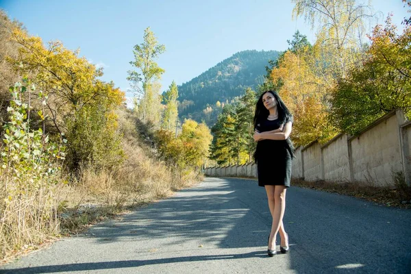 Hermosa Morena Modelo Posando Aire Libre — Foto de Stock