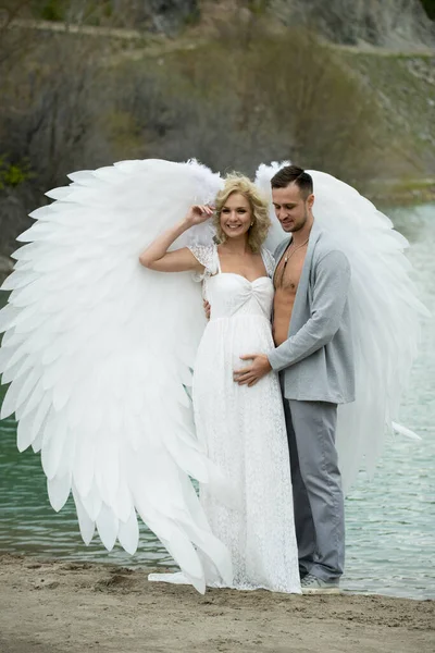 Woman Bride Angel Husband — Stock Photo, Image