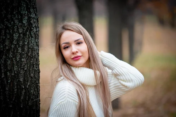 Hermosa Mujer Posando Aire Libre Parque Otoño — Foto de Stock