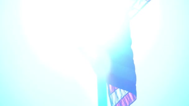 Bandeira Americana 240Fps Slow Motion Acenando Luz Solar Azul Câmera — Vídeo de Stock