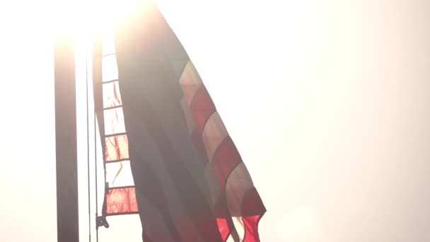 Bandera Americana 240Fps Slow Motion Ondeando Puesta Del Sol Cámara — Vídeos de Stock