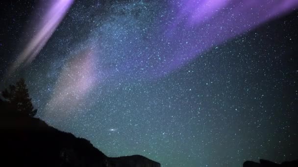 Yosemite Milky Way Time Lapse Πάνω Από Capitan Προσομοίωση Aurora — Αρχείο Βίντεο