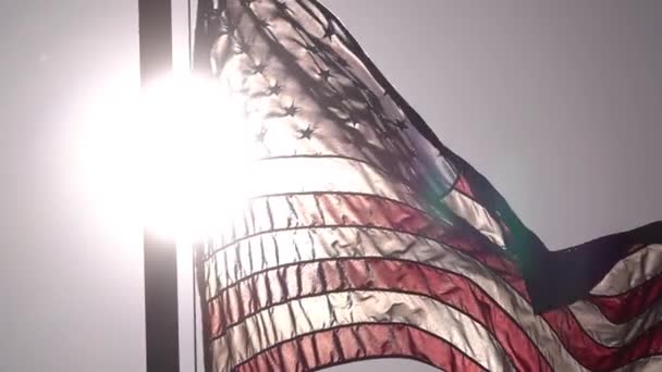 Bandera Americana 240Fps Slow Motion Ondeando Luz Del Sol Cámara — Vídeo de stock