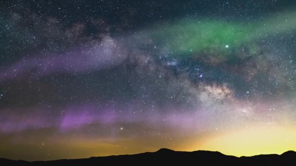 Aurora Borealis Milky Way Time Lapse Southeast Sky Mountain Peaks — Stock Video