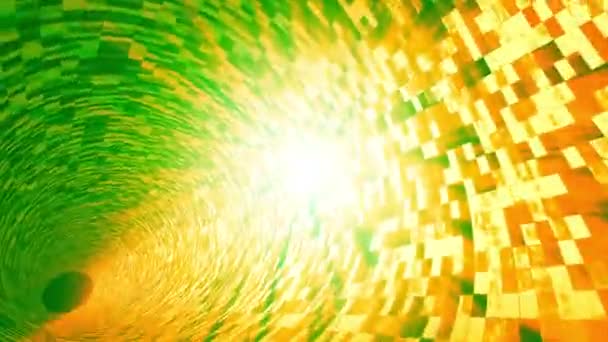 Túnel Rejillas Verde Amarillo Lazo Animación Luz Brillante — Vídeos de Stock