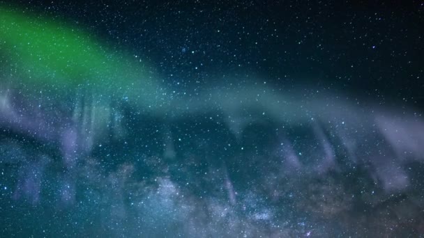 Aurora Boreal Vía Láctea Acuarios Meteorito Ducha Tiempo Lapso Simulado — Vídeos de Stock