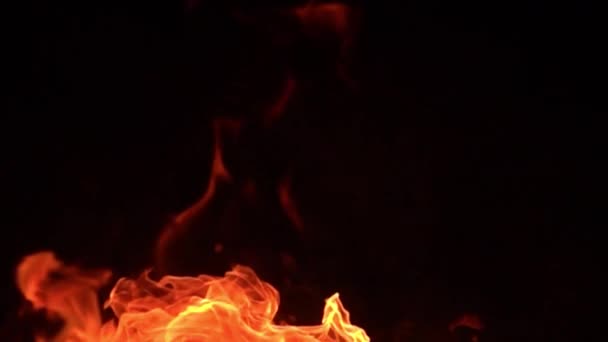 Close Slow Motion Footage Burning Fire Black Background — Stock Video