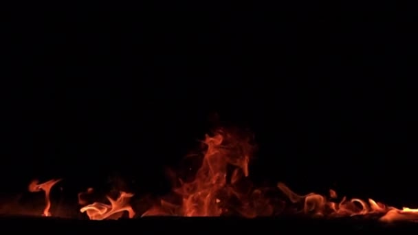 Close Slow Motion Footage Burning Fire Black Background — Stock Video