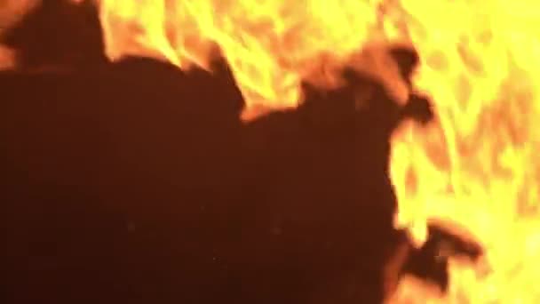 Close Slow Motion Footage Burning Fire Black Background — Stock Video