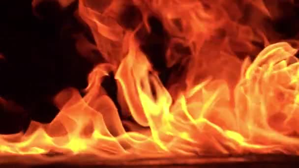 Close Slow Motion Footage Burning Fire Black Background — Stock Video