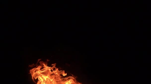 Közeli Lassított Felvétel Égő Tűz Fekete Háttér — Stock videók
