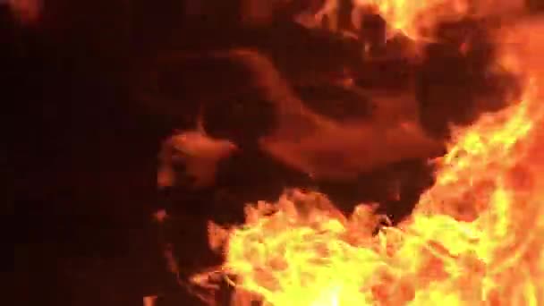 Close Slow Motion Footage Burning Fire Black Background — Stock Video