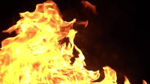 Close Slow Motion Footage Burning Fire Black Background — Stock Video