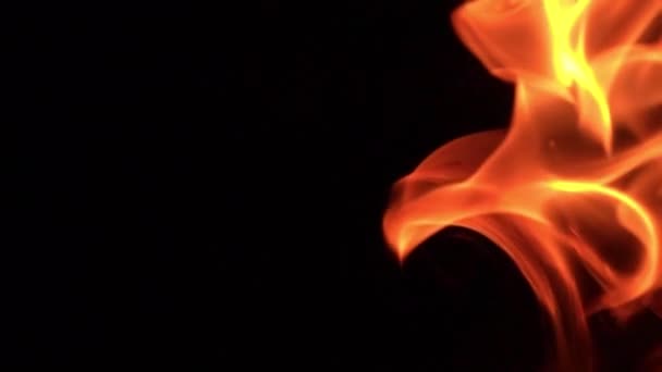 Close Slow Motion Footage Burning Fire Black Background — Stock Video