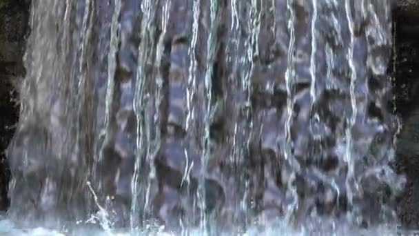 背景にスローモーションで美しい小さな滝のクローズアップ映像 — ストック動画