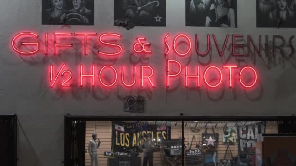 Close Footage Hollywood Gift Shop Neon Signs — Stock Video