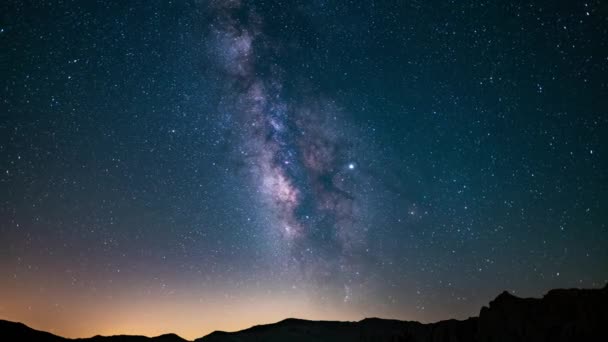 Scenic Night Footage Beautiful Milky Way Galaxy Time Lapse — Stock Video