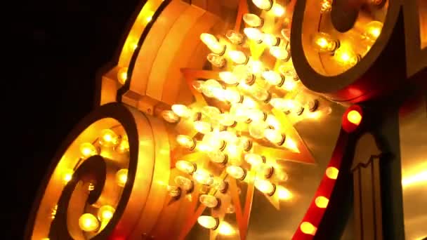 Close Záběry Hollywood Capitan Theater Neon Lights Noci — Stock video