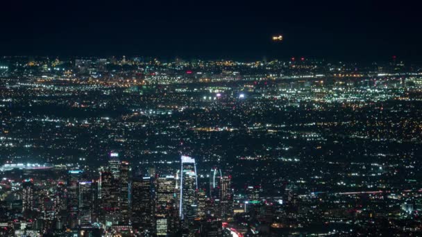 Los Angeles Downtown Lax Airport Ultra Telephoto Night Time Lapse — Vídeo de stock