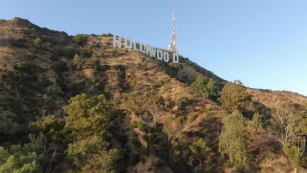 Hollywood Sign Coucher Soleil Images Aériennes — Video
