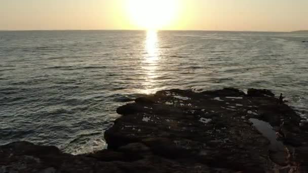 California Coastline Palos Verdes White Point Tide Pool Sunset Aerial — стокове відео