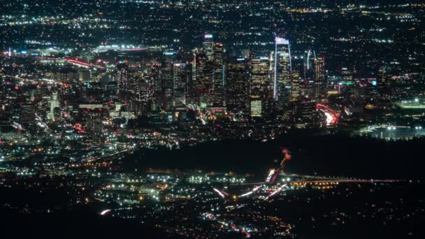 Los Angeles Downtown Ultra Telephoto Night Cityscape Time Lapse California — Vídeo de stock