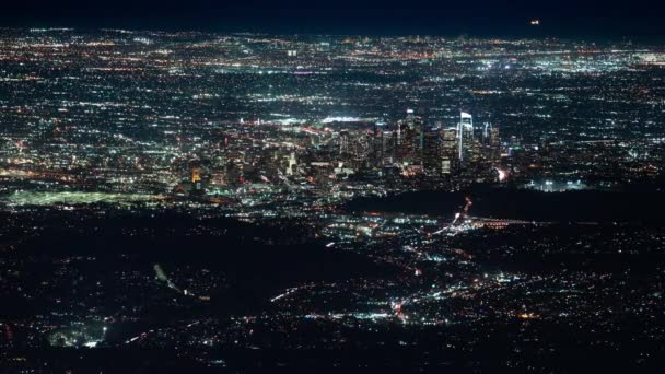 Los Angeles Downtown 110 Freeway Pan Right Night Cityscape Time — Stock Video