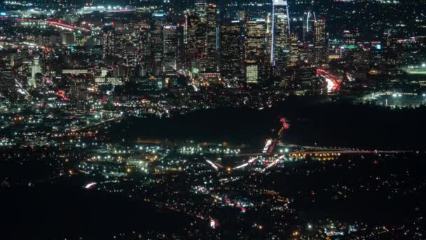 Los Angeles Downtown Ultra Telefoto Tilt Night Cityscape Time Lapse — Vídeo de stock