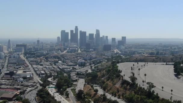 Hyperlapse Aerial Shot Los Angeles Downtown Radio Hill Garden Time — Vídeos de Stock